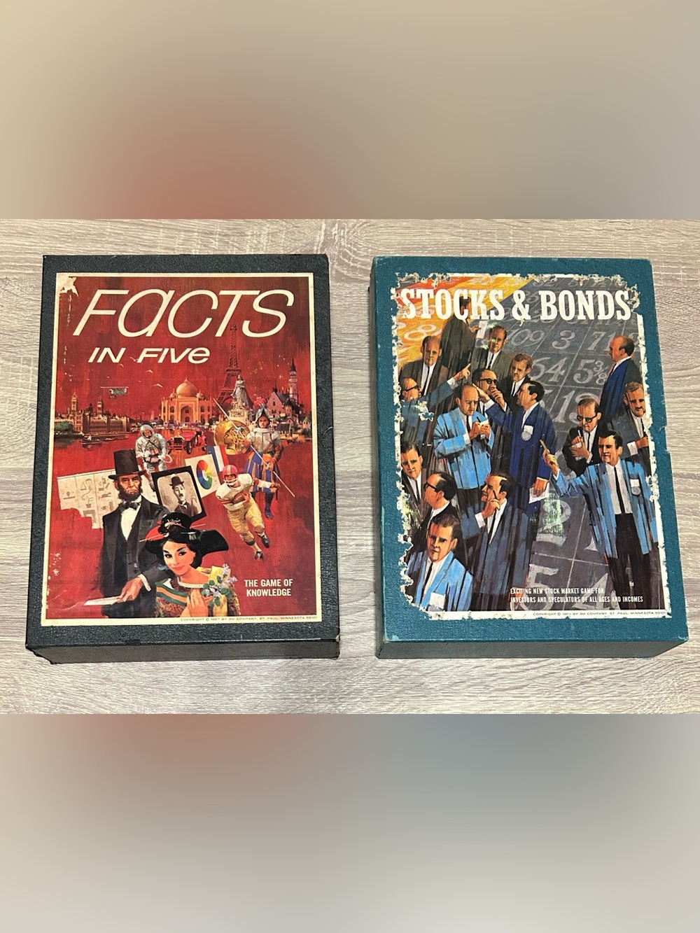 Vintage set of 2 3M Bookshelf Games Stocks & Bonds and Facts In Five